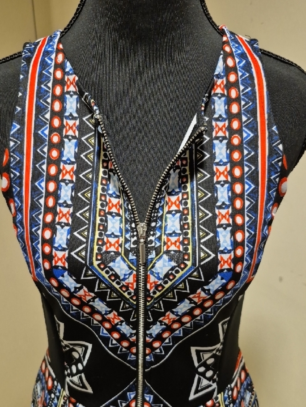 Sleeveless Black Tribal Print A-Line Dress - Picture 5 of 6